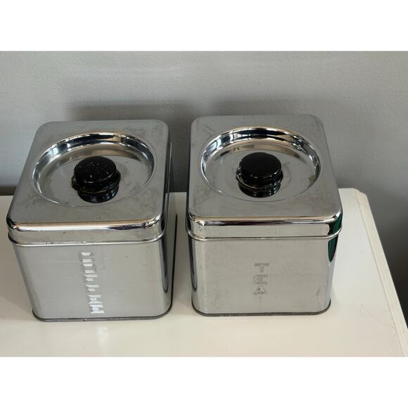 Lincoln Beautyware Canister Set Coffee & Tea Chrome Metal - Picture 4 of 8